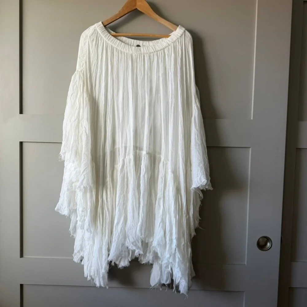 Free People White Handkerchief Raw Hem Sheer One Clover Skirt Sz S/M Boho - Picture 6 of 16